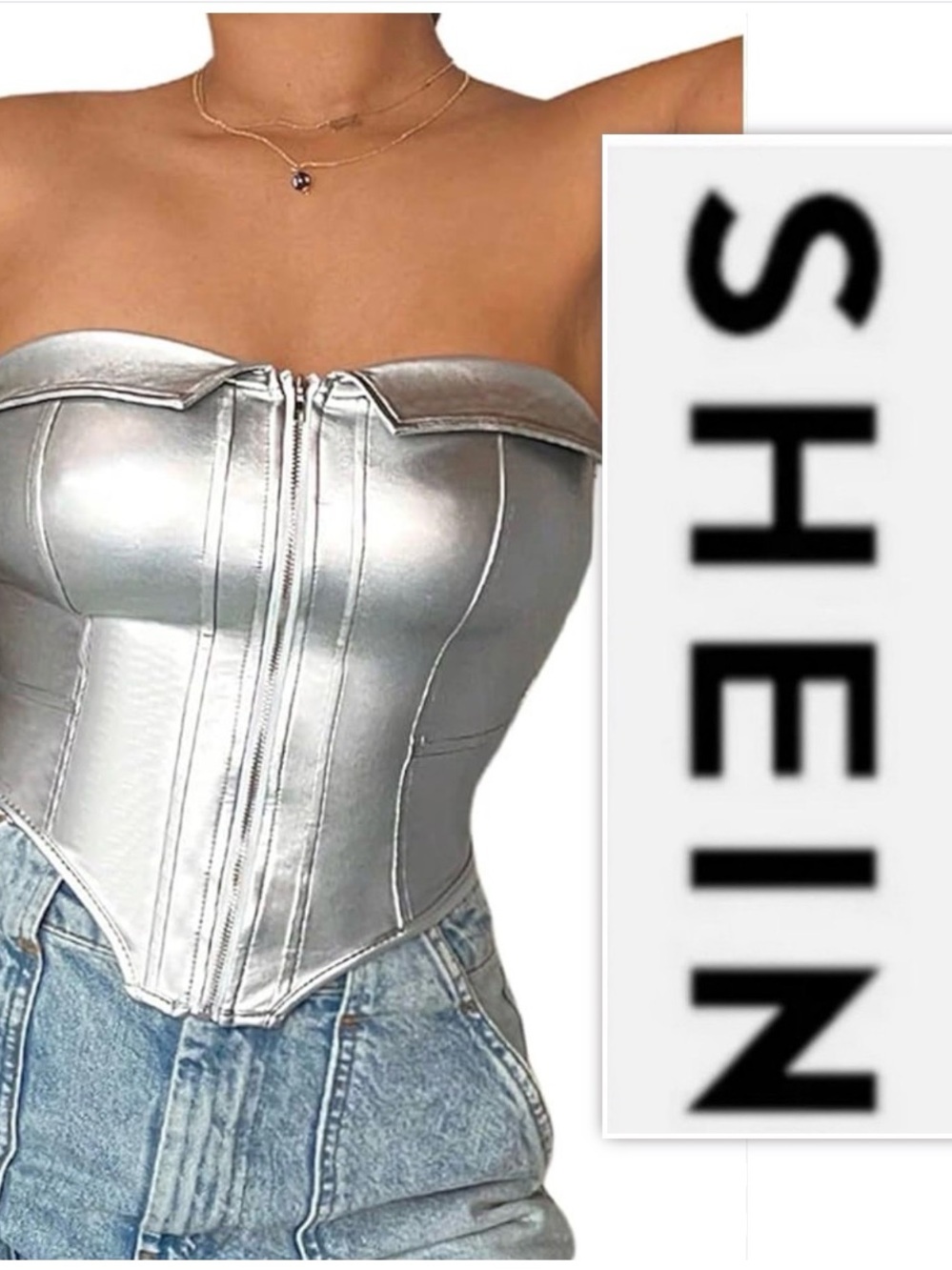SHEIN Metallic Strapless Country Concert Corset Bandeau Tube Top